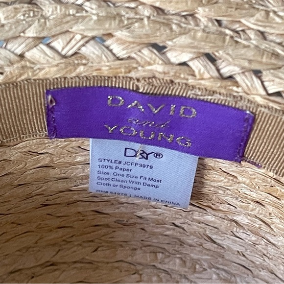 David And Young Beige Straw Hat  Black And White Polka Dot Straw Sun Hat Size M - Picture 7 of 8